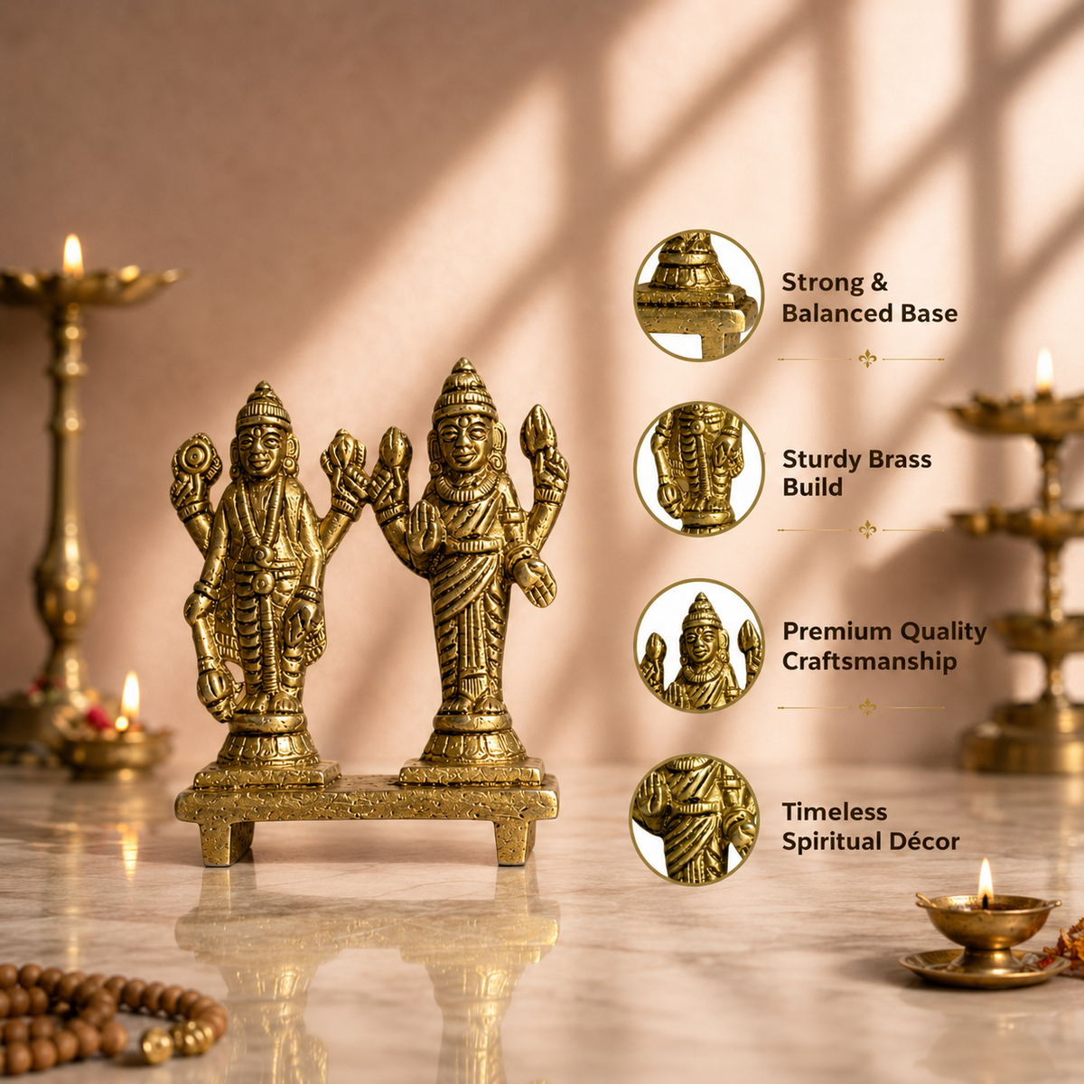 Vishnu and Lakshmi Brass Idol – Small (Standing)