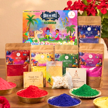 Vrindavan Divine Holi Colors (Box) – Grand Celebration Pack (10 Shades | 800g) with free Japa Counter