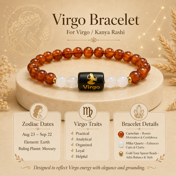 Virgo (कन्या राशि) Zodiac Carnelian & Milky Quartz Bracelet - 4