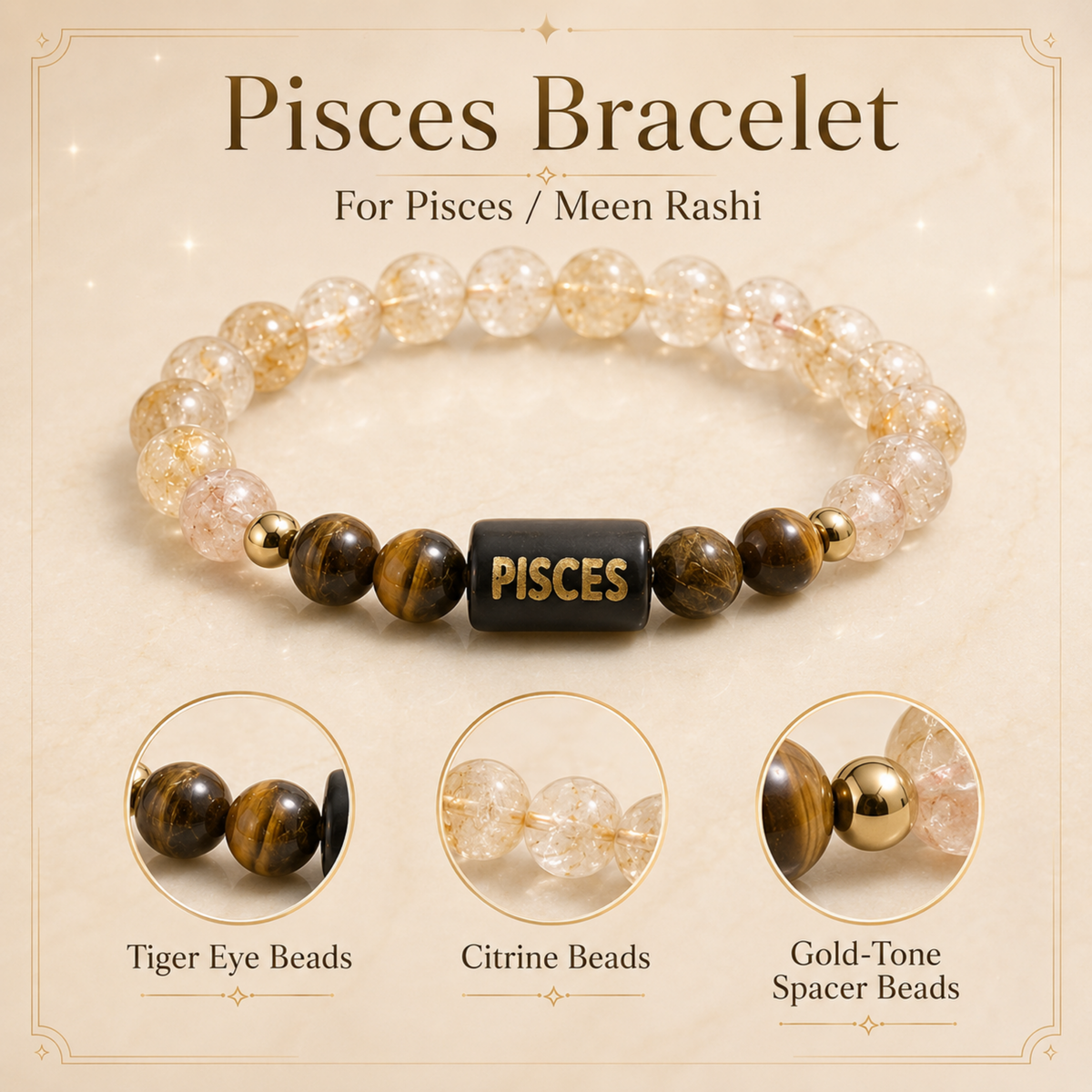 Pisces (मीन राशि) Zodiac Tiger Eye & Citrine Bracelet