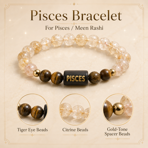 Pisces (मीन राशि) Zodiac Tiger Eye & Citrine Bracelet - 2