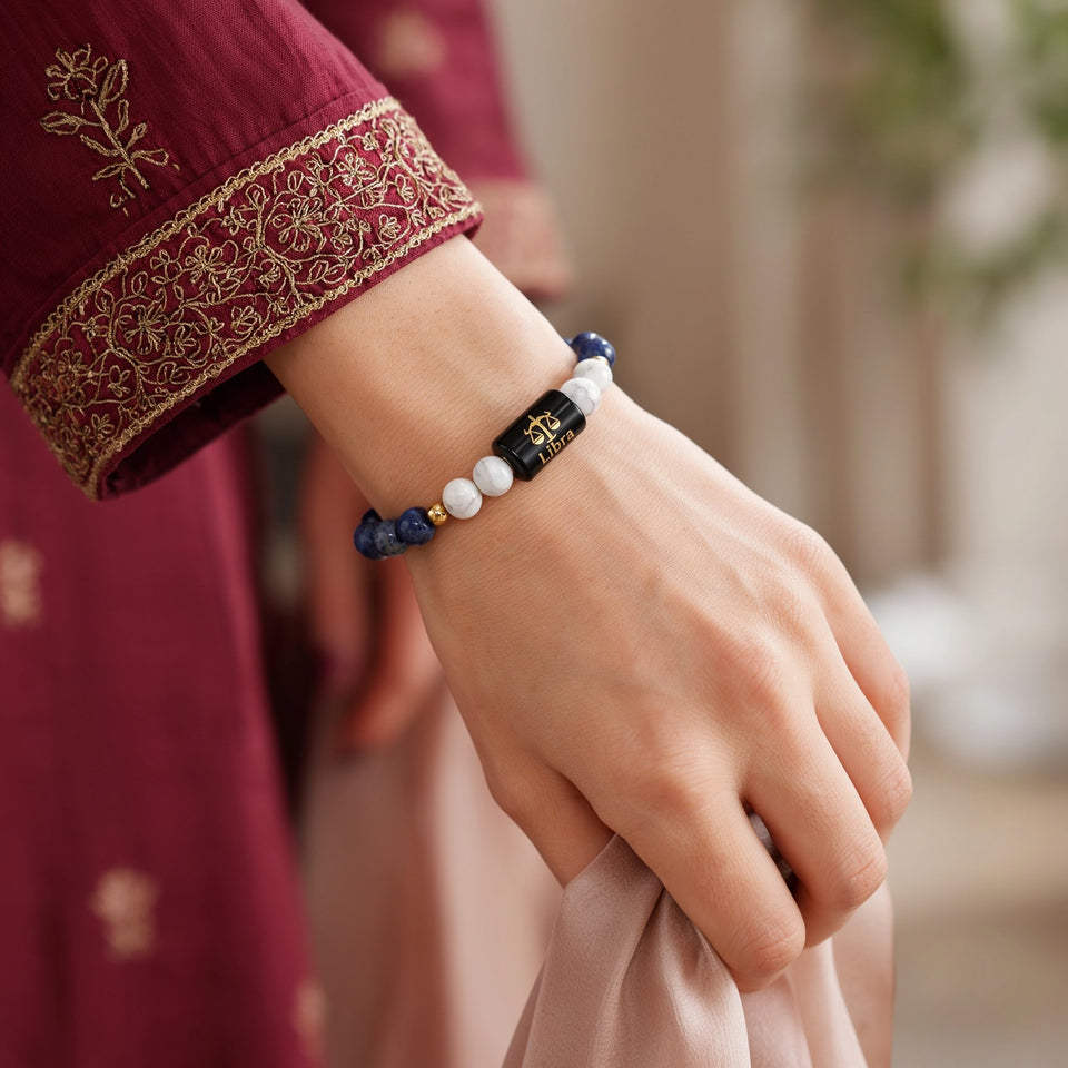 Libra zodiac lapis lazuli and howlite bracelet - her 1