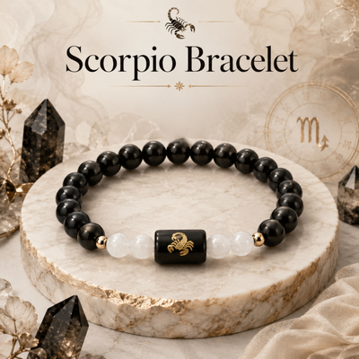 Scorpio (वृश्चिक राशि) Zodiac Black Obsidian & Milky Quartz Bracelet