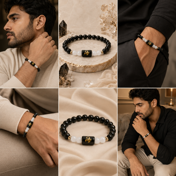 Scorpio (वृश्चिक राशि) Zodiac Black Obsidian & Milky Quartz Bracelet - 5
