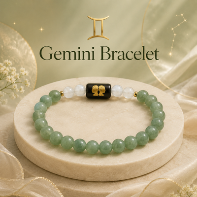 Gemini (मिथुन राशि) Zodiac Green Aventurine & Milky Quartz Bracelet