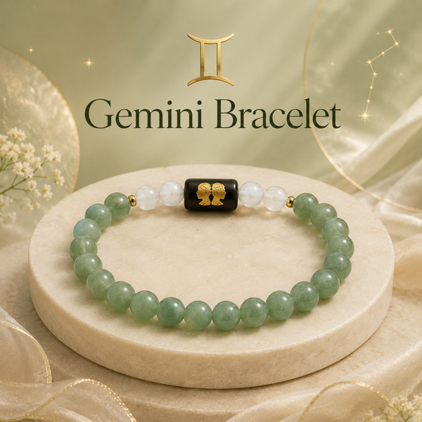 Gemini (मिथुन राशि) Zodiac Green Aventurine & Milky Quartz Bracelet - 1