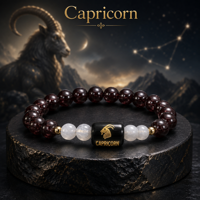 Capricorn (मकर राशि) Zodiac Garnet & Milky Quartz Bracelet