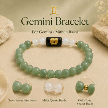 Gemini (मिथुन राशि) Zodiac Green Aventurine & Milky Quartz Bracelet - 2