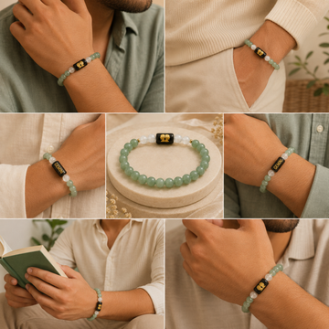 Gemini (मिथुन राशि) Zodiac Green Aventurine & Milky Quartz Bracelet - 4