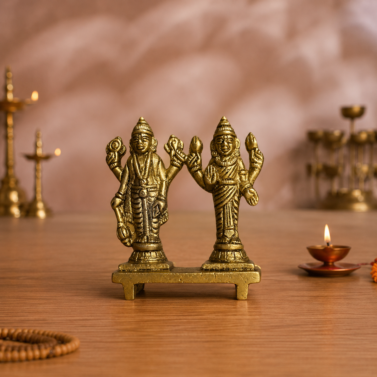 Vishnu and Lakshmi Brass Idol – Small (Standing)