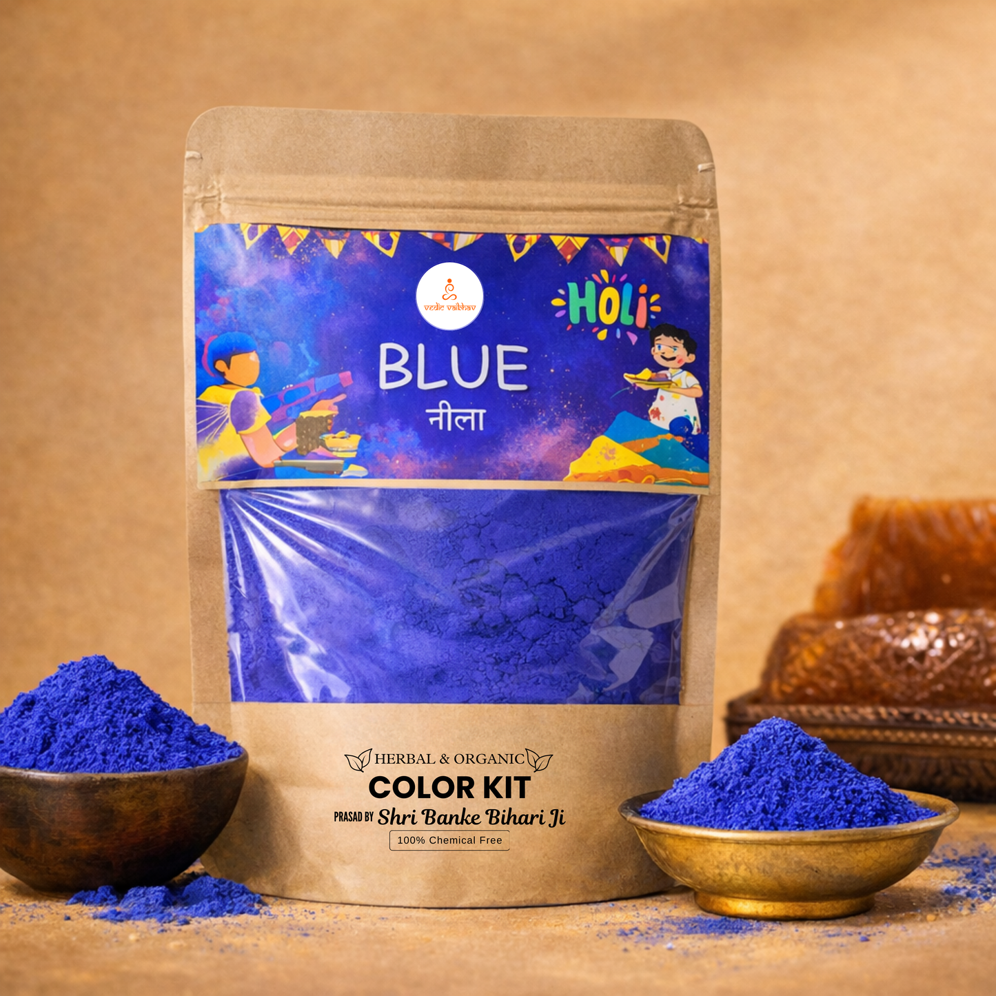 Organic Blue Gulal – Divine Blessings of Shri Banke Bihari Ji (80 g)