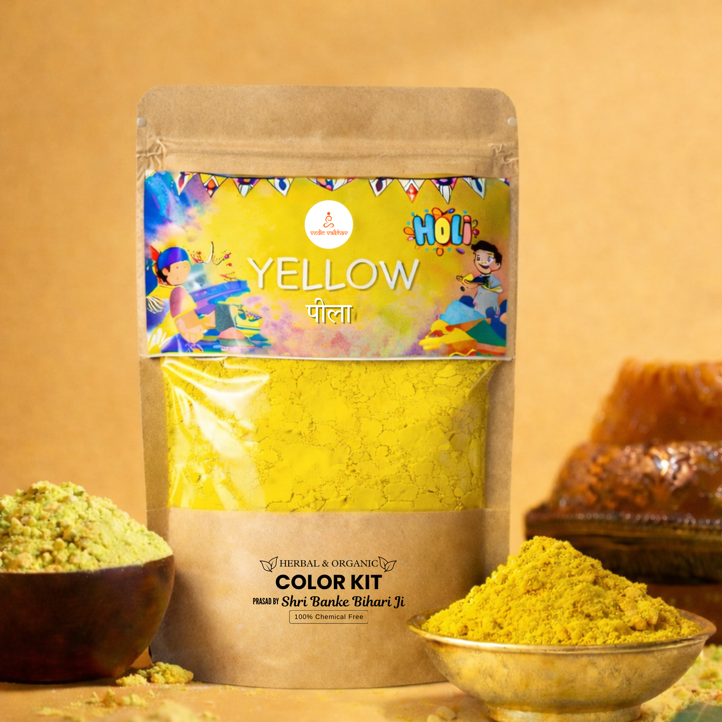 Organic yellow Gulal – Divine Blessings of Shri Banke Bihari Ji