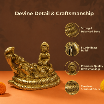 Vishnu and Lakshmi Brass Idol – Reclining Pose (Sheshnag) - 4