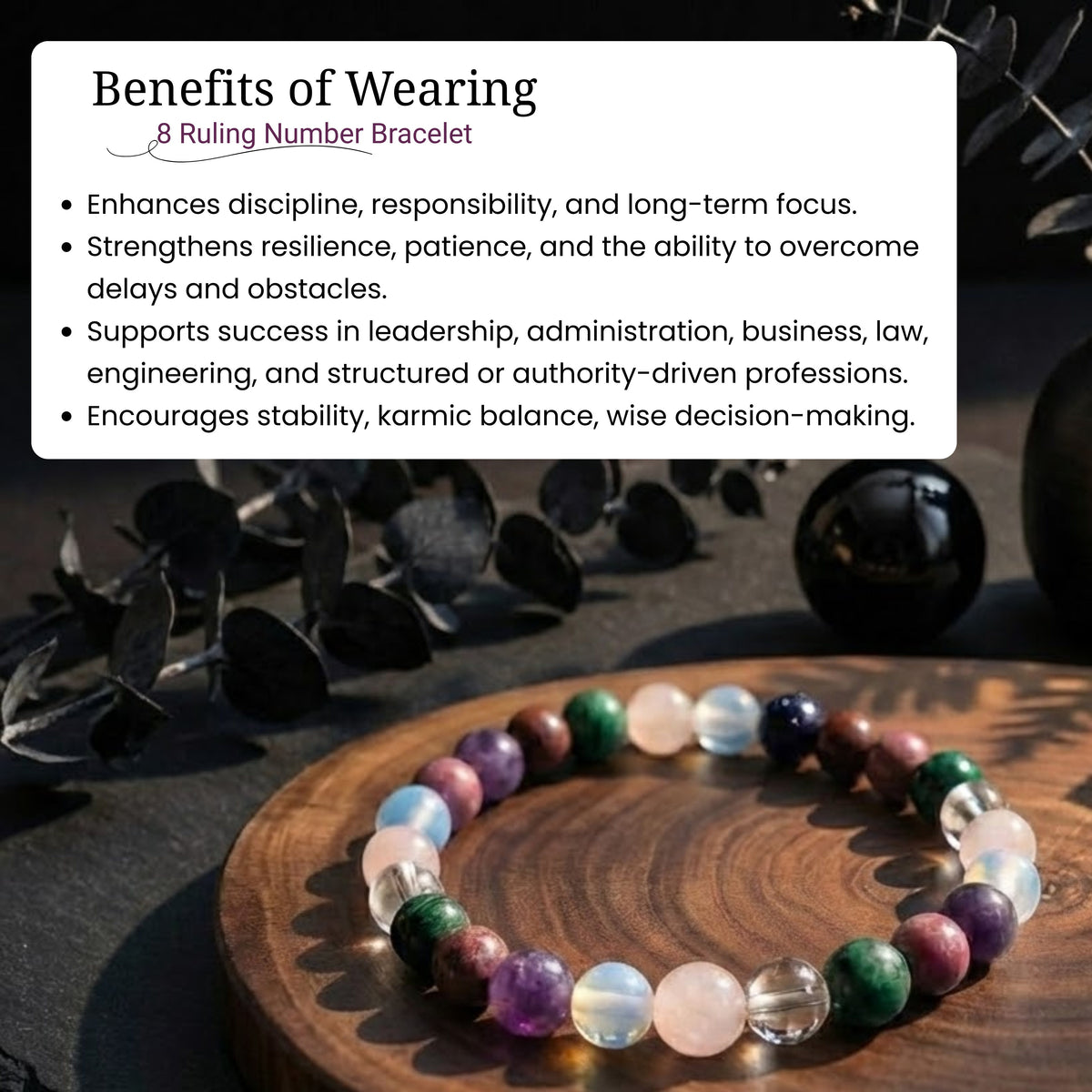 Ruling Number 8 | Crystal Bracelet | Numerology Bracelet - 8mm