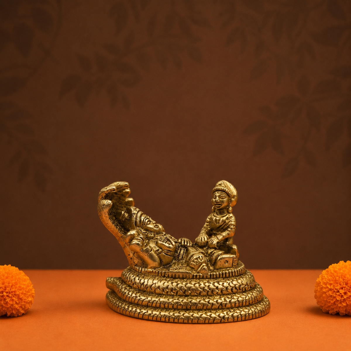 Vishnu and Lakshmi Brass Idol – Reclining Pose (Sheshnag)