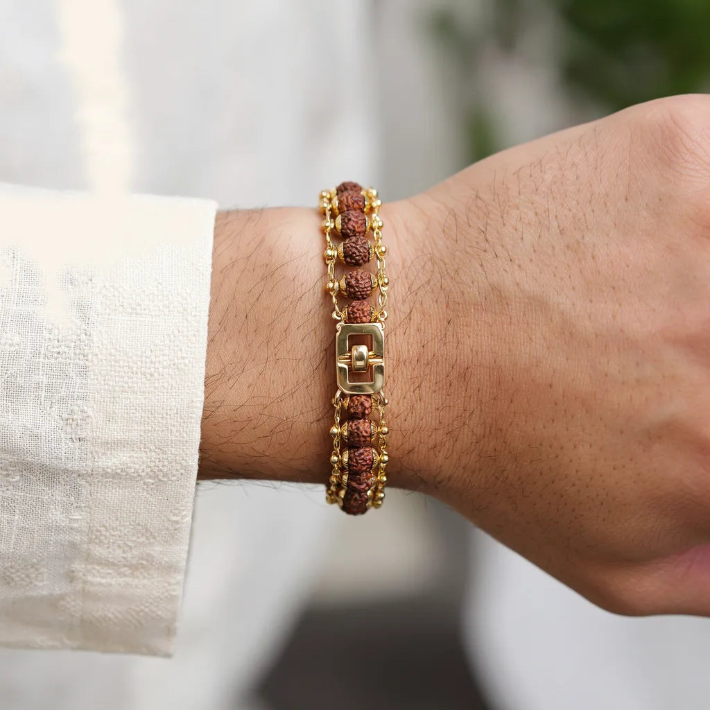 Gold plated 5 mukhi rudraksha bracelet - wrist him