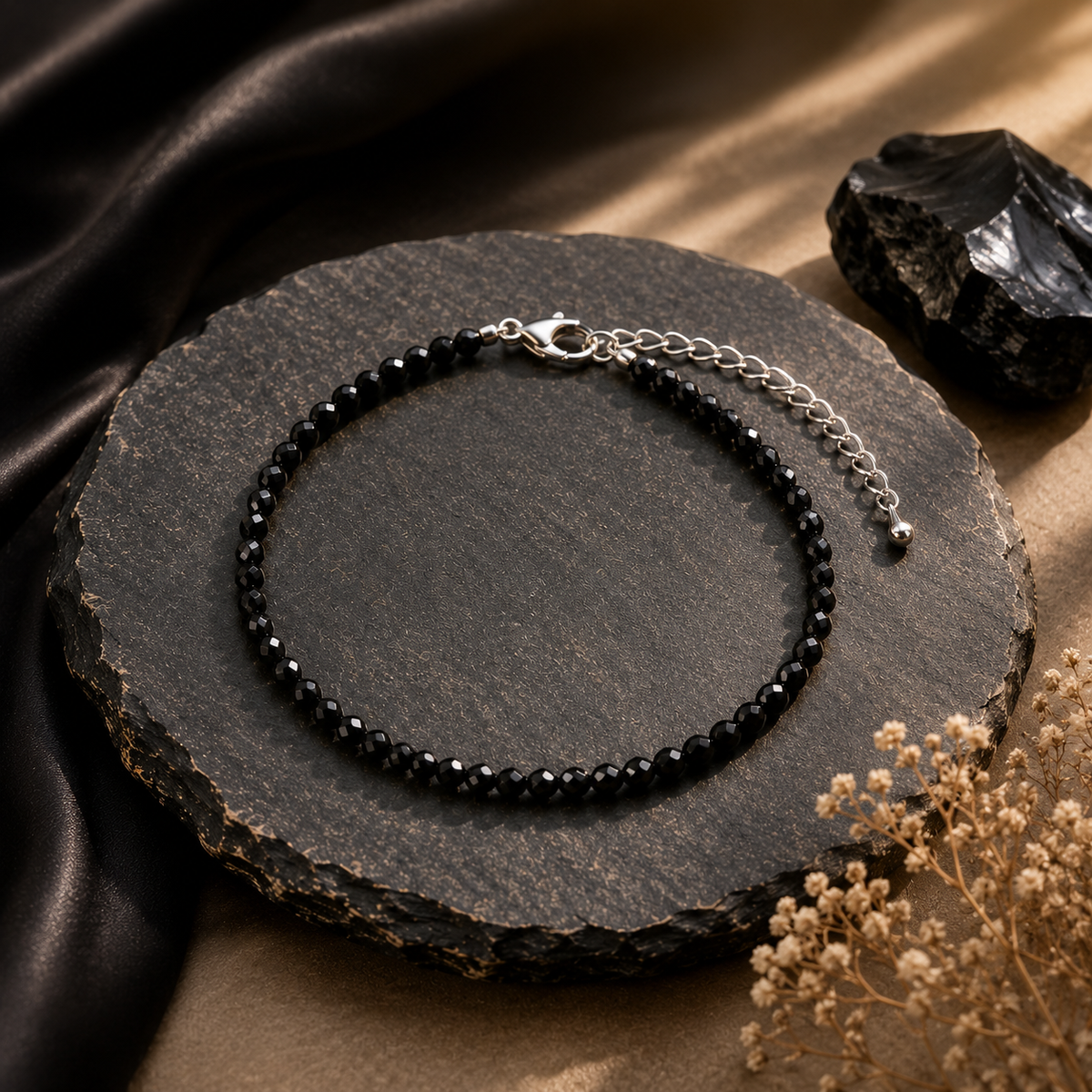 Natural Black Obsidian Anklet