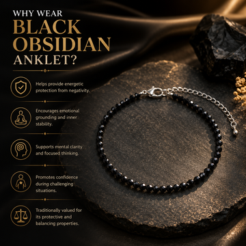 Natural Black Obsidian Anklet - 2