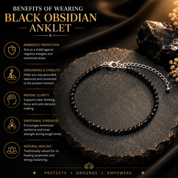 Natural Black Obsidian Anklet - 4