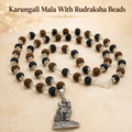 Silver-Capped Rudraksha Karungali Mala with Lord Murugan Pendant