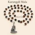 Silver-Capped Rudraksha Karungali Mala with Lord Murugan Pendant