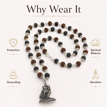 Silver-Capped Rudraksha Karungali Mala with Lord Murugan Pendant - 5