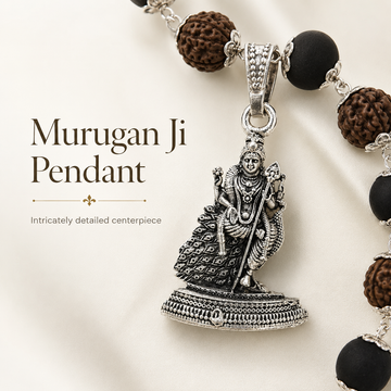 Silver-Capped Rudraksha Karungali Mala with Lord Murugan Pendant - 3
