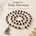 Silver-Capped Rudraksha Karungali Mala with Lord Murugan Pendant