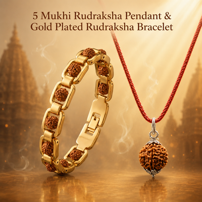 Sacred Harmony 5 Mukhi Rudraksha Pendant & Gold-Plated Bracelet Combo