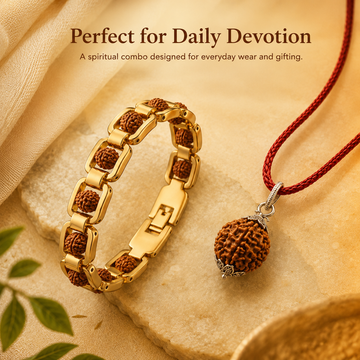 Sacred Harmony 5 Mukhi Rudraksha Pendant & Gold-Plated Bracelet Combo - 2