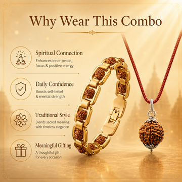 Sacred Harmony 5 Mukhi Rudraksha Pendant & Gold-Plated Bracelet Combo - 4