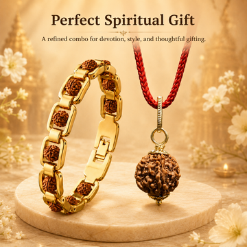 Divine Aura 7 Mukhi Rudraksha Pendant & Gold-Plated Bracelet Combo - 4