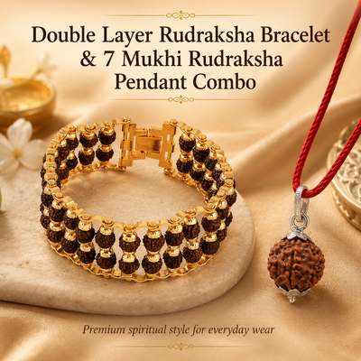 Powerful Double Layer gold plated rudraksha bracelet with 7 Mukhi Rudraksha Pendent