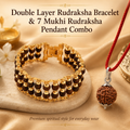 Powerful Double Layer gold plated rudraksha bracelet with 7 Mukhi Rudraksha Pendent