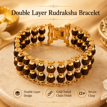 Powerful Double Layer gold plated rudraksha bracelet with 7 Mukhi Rudraksha Pendent - 3