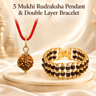 5 Mukhi Rudraksha Pendent with Double layer Bracelet