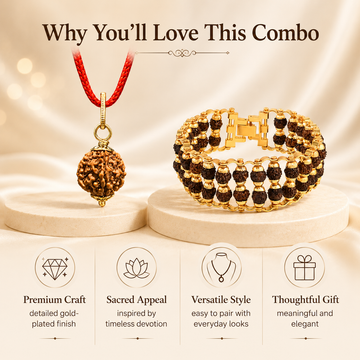 5 Mukhi Rudraksha Pendent with Double layer Bracelet - 5