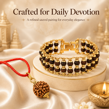 5 Mukhi Rudraksha Pendent with Double layer Bracelet - 4