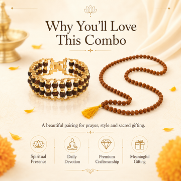 108 Beads Rudraksha Mala with Double Layer Bracelet combo - 5
