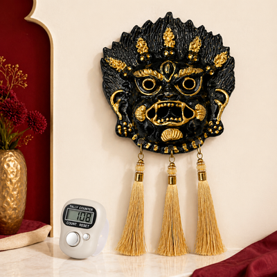 Kirtimukh  Wall Decor | Black With Tassel | Free Jaap Counter