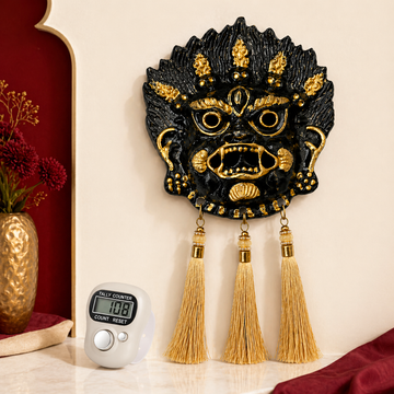 Kirtimukh  Wall Decor | Black With Tassel | Free Jaap Counter - 1