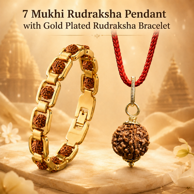 Divine Aura 7 Mukhi Rudraksha Pendant & Gold-Plated Bracelet Combo