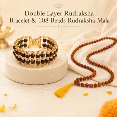 108 Beads Rudraksha Mala with Double Layer Bracelet combo