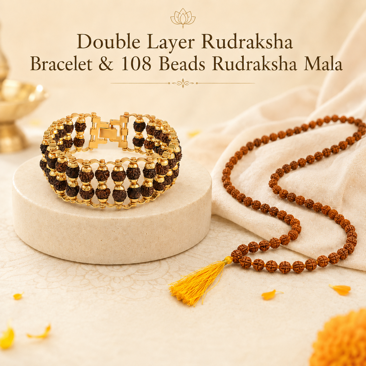 108 Beads Rudraksha Mala with Double Layer Bracelet combo