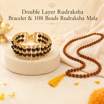 108 Beads Rudraksha Mala with Double Layer Bracelet combo - 1