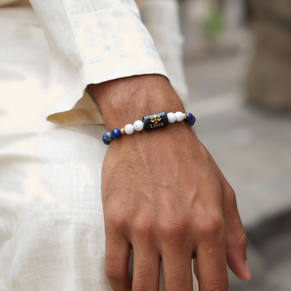 Libra zodiac lapis lazuli and howlite bracelet - him 1