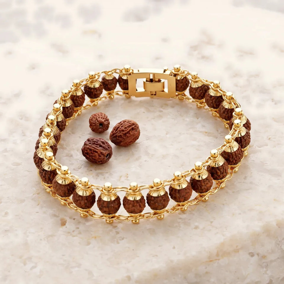 Gold plated 5 mukhi rudraksha bracelet - story what