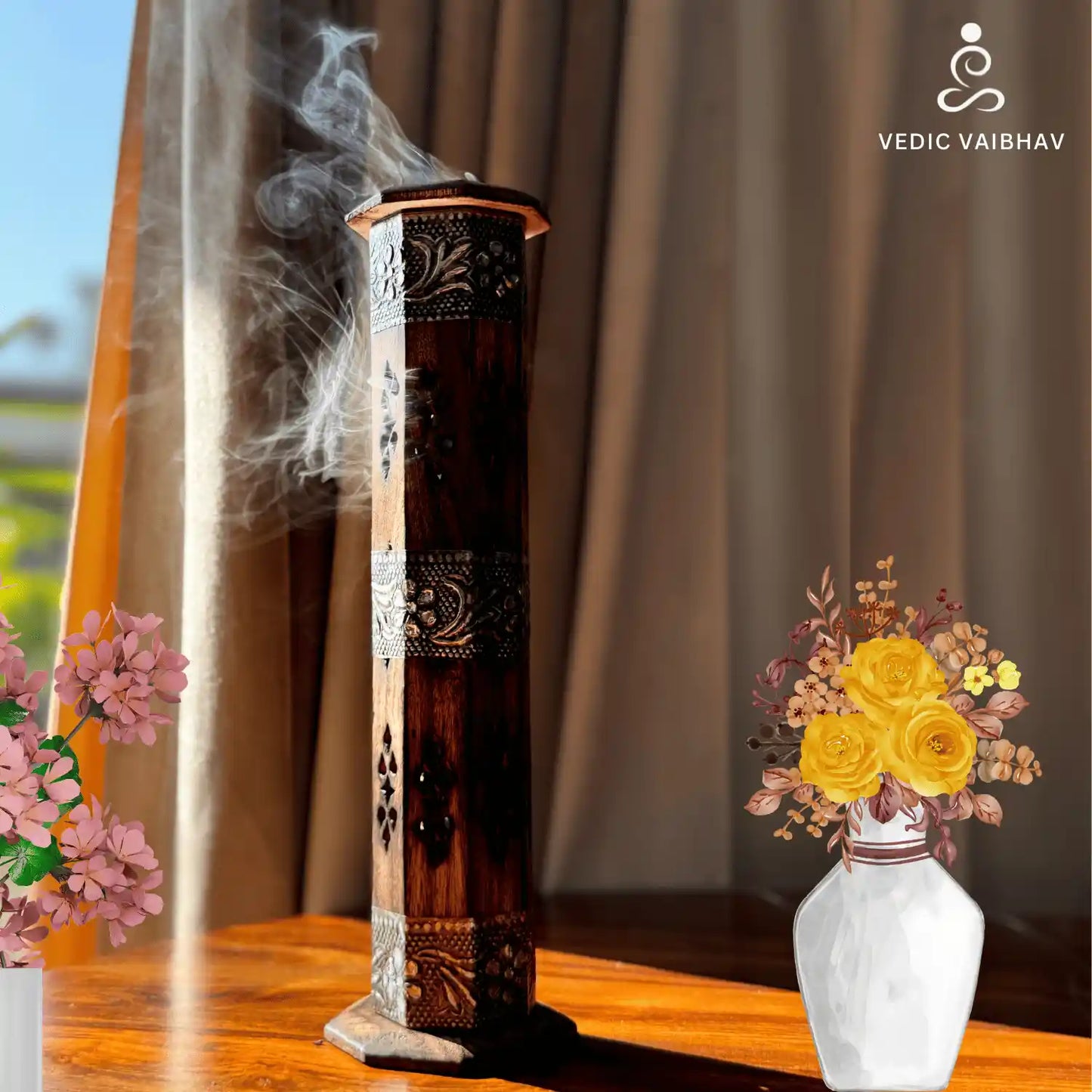 Handcrafted Wooden Antique Agarbatti Box – Tower-Shaped Incense Holder with Storage