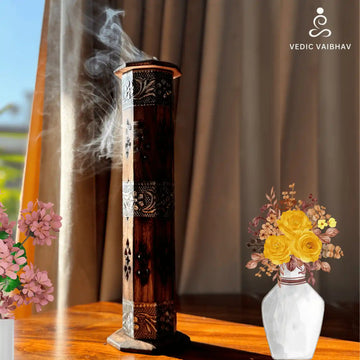 Handcrafted Wooden Antique Agarbatti Box – Tower-Shaped Incense Holder with Storage - 1