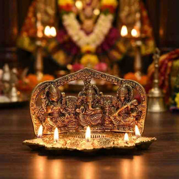 Laxmi Ganesh Saraswati Ganesh 5 Mukhi Diya - 3